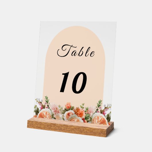 Orange ivory florals arch table number acrylschild (Winkel)