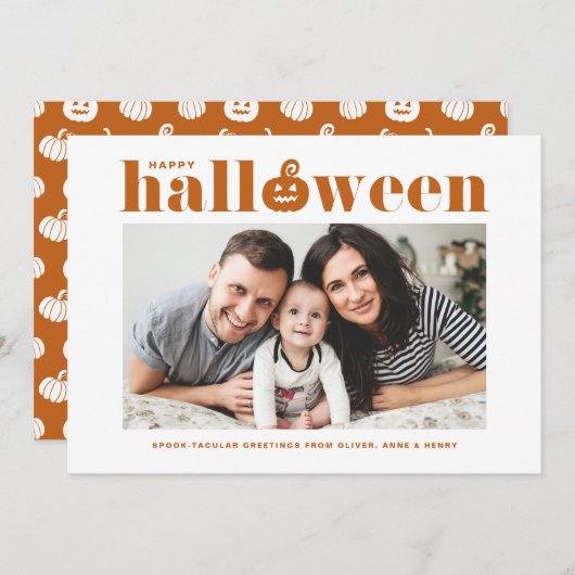 Orange Jack-o'-Laterne Foto Happy Halloween Ankündigung (Vorne/Hinten)