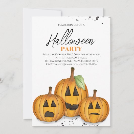 Orange Jack O'lanterns Pumpkin Halloween-Party Einladung (Vorderseite)