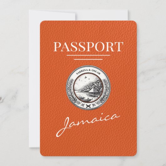 Orange Jamaica Passport Save the Date (Vorderseite)