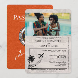 Orange Jamaika Reisepass Hochzeits-Einladung Einladung