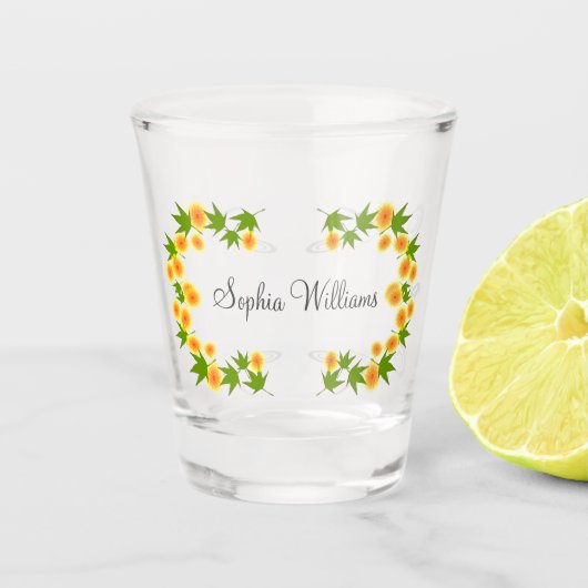 Orange japanische Blume Schnapsglas (Vorderseite)