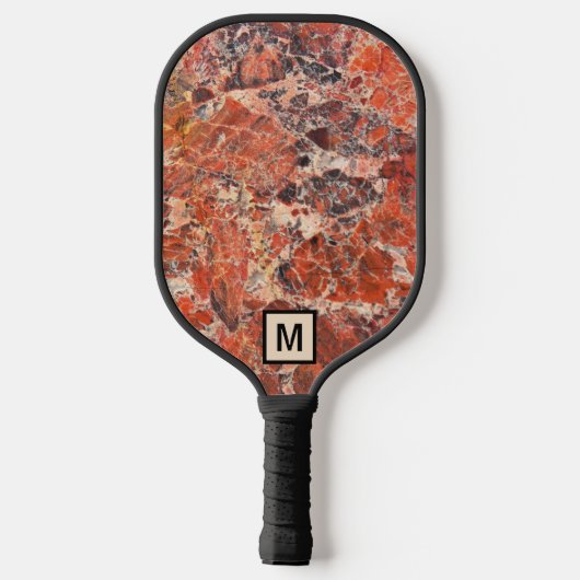 Orange Jasper Stone Pattern mit Initial Pickleball Schläger (Rückseite)