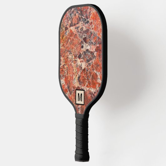 Orange Jasper Stone Pattern mit Initial Pickleball Schläger (Links)