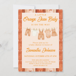 Orange Jean Denim Baby Shower-Einladung Einladung