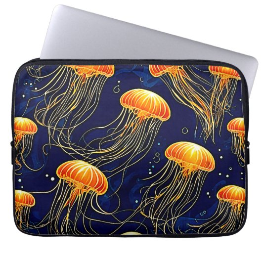 Orange Jellyfish Muster Kunst Laptopschutzhülle (Vorderseite)