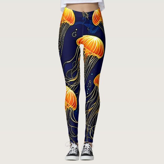 Orange Jellyfish Muster Kunst Leggings (Vorderseite)