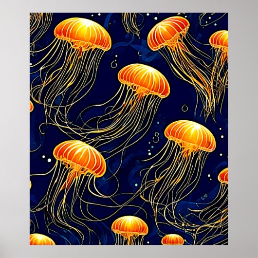 Orange Jellyfish Muster Kunst Poster (Vorne)