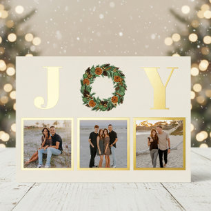 Orange Joy Pine Wreath Multi Foto Gold Folien Feiertagskarte