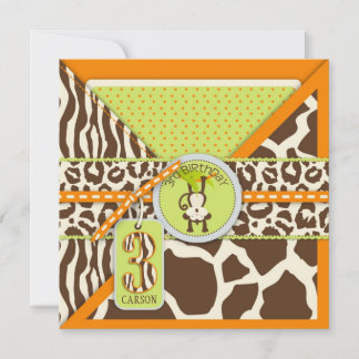 Orange-Jungle-Affe Dritter Geburtstag Einladung