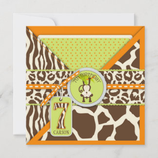 Orange Jungle Monkey 7. Geburtstag Einladung