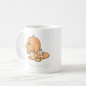 Orange Kacheek, das auf einem Löwenzahn wünscht Kaffeetasse (Vorderseite Links)
