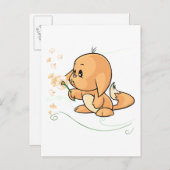 Orange Kacheek, das auf einem Löwenzahn wünscht Postkarte (Vorne/Hinten)