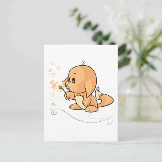Orange Kacheek, das auf einem Löwenzahn wünscht Postkarte (Stehend Vorderseite)