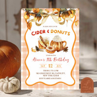 Orange Kariert Cider und Donuts Herbst Geburtstag