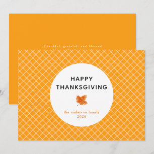 Orange Kariert einfach glücklich Thanksgiving Herb Feiertagskarte