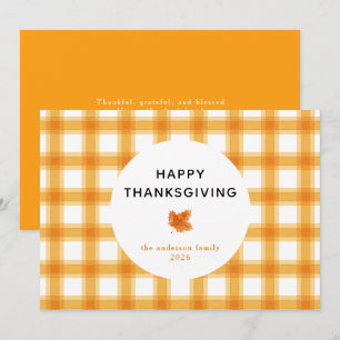 Orange Kariert einfach glücklich Thanksgiving Herb Feiertagskarte