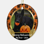 Orange Kariert Fall Foto Custom Haustier Ornament (Links)