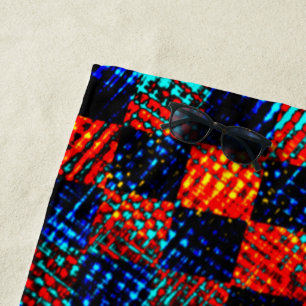 Orange kariert fast rot, blau und Imitate schmutzi Strandtuch