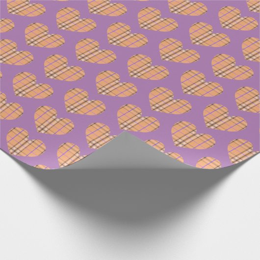 Orange Kariert Flannel Herz Geschenkpapier (Ecke)
