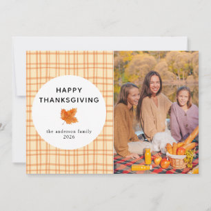 Orange Kariert   Happy Thanksgiving Herbst Foto Feiertagskarte