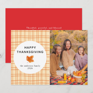 Orange Kariert Happy Thanksgiving Herbst Foto Feiertagskarte