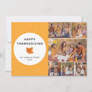 Orange Kariert   Happy Thanksgiving Herbst Foto Feiertagskarte