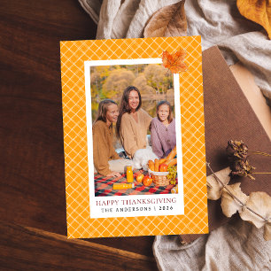 Orange Kariert Happy Thanksgiving Herbst Foto Feiertagskarte