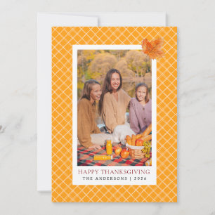 Orange Kariert Happy Thanksgiving Herbst Foto Feiertagskarte