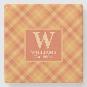 Orange Kariert Herbst FALL Monogram Familienname Steinuntersetzer