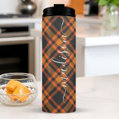 Orange Kariert Herbst-Unterschrift Skriptname Thermosbecher