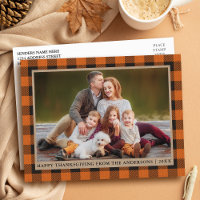 Orange Kariert Kraft Family Foto Happy Thanksgivin