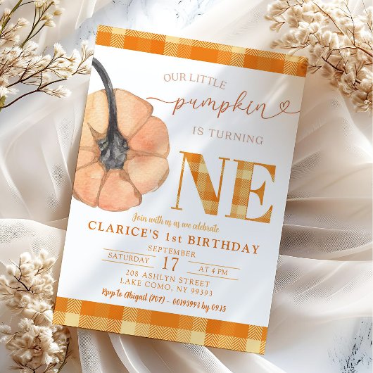 Orange Kariert macht unser kleiner Kürbis einen Einladung