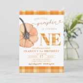 Orange Kariert macht unser kleiner Kürbis einen Einladung (Stehend Vorderseite)