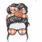 Orange Kariert mit Pumpkin Bandana Messy bun Aufkleber (Vorderseite)