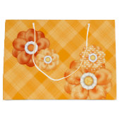 ORANGE KARIERT PATTER MIT ORANGE-BLUME GROßE GESCHENKTÜTE (Vorderseite)
