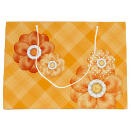 ORANGE KARIERT PATTER MIT ORANGE-BLUME GROßE GESCHENKTÜTE