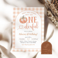 Orange Kariert Preppy Pumpkin Onederful 1. Geburts Einladung
