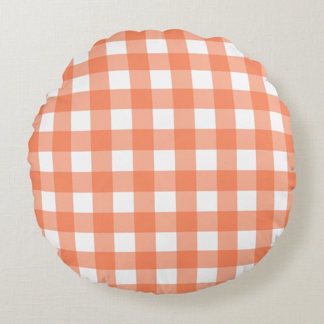 Orange Kariert Rundes Kissen (Vorderseite)