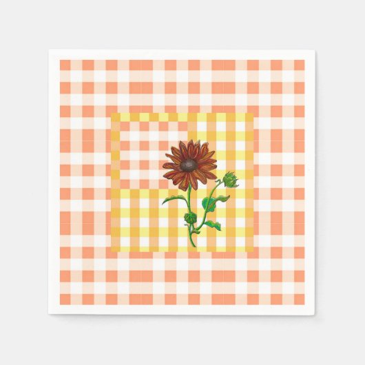 Orange Kariert Sunflower Napkin Serviette (Vorderseite)