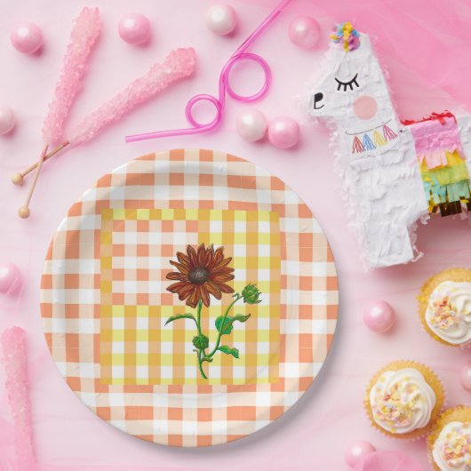 Orange Kariert Sunflower Paperplate Pappteller (Party)