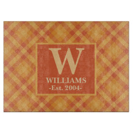 Orange Karierte Herbst FALL Monogram Familie Name Schneidebrett