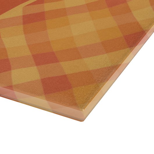 Orange Karierte Herbst FALL Monogram Familie Name Schneidebrett (Ecke)