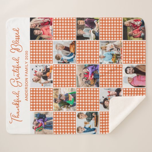 Orange Karierte Personalisierte Familie 13 FotoCol Sherpadecke (Vorderseite (Horizontal))