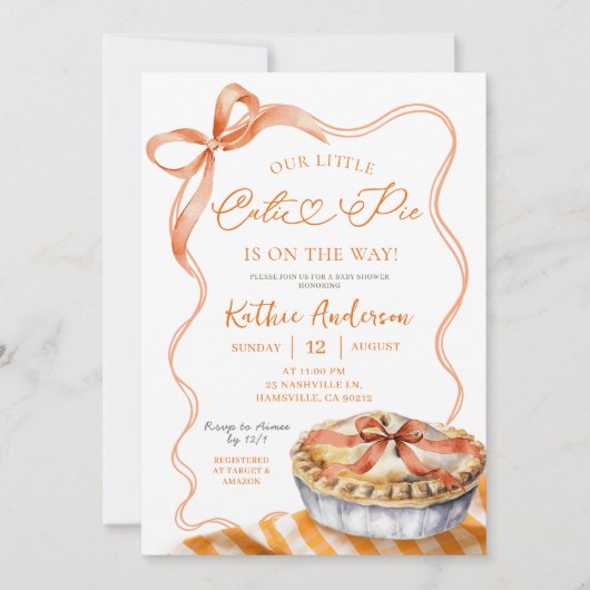 Orange Karierte Süsse Pie Baby Dusche Einladung (Vorderseite)