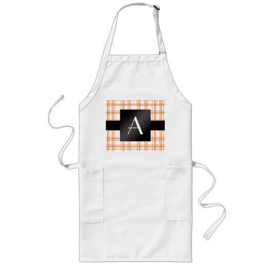 Orange kariertes des Monogramms Lange Schürze (Vorne)