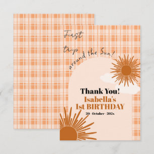 Orange Karo Erste Reise um die Sonne Geburtstag Dankeskarte