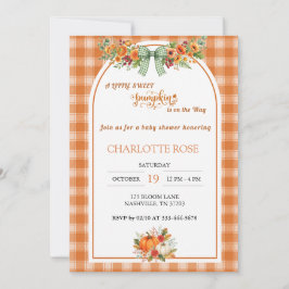 Orange Karo-Kürbis-Herbst-Baby-Shower-Einladung Einladung