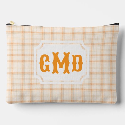 Orange Karo | Monogramm Zubehörtasche (Vorderseite)
