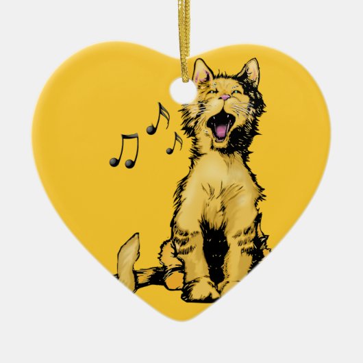 Orange Katze des niedlichen Gesangs, die mit Keramikornament (Vorne)